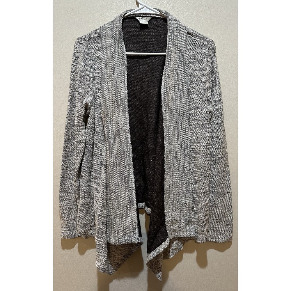 ARIAT Women's Medium Cardigan Sweater‎ Open Front Knit Waterfall Hem Gray